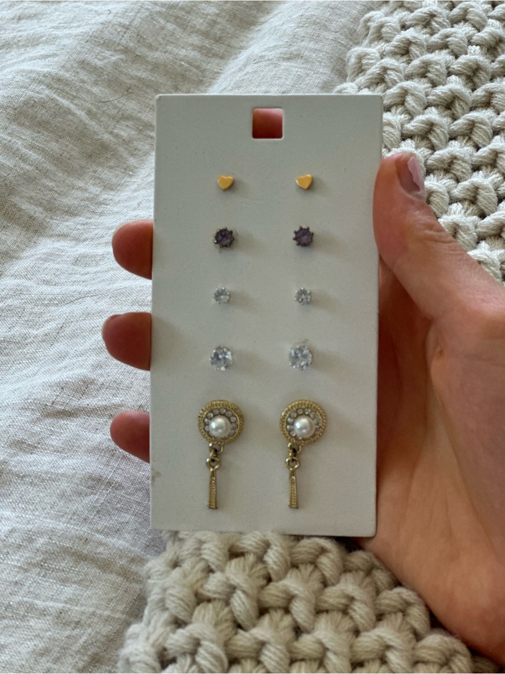 Gold Pearl Drop and Stud Earring Set - 5 Pairs